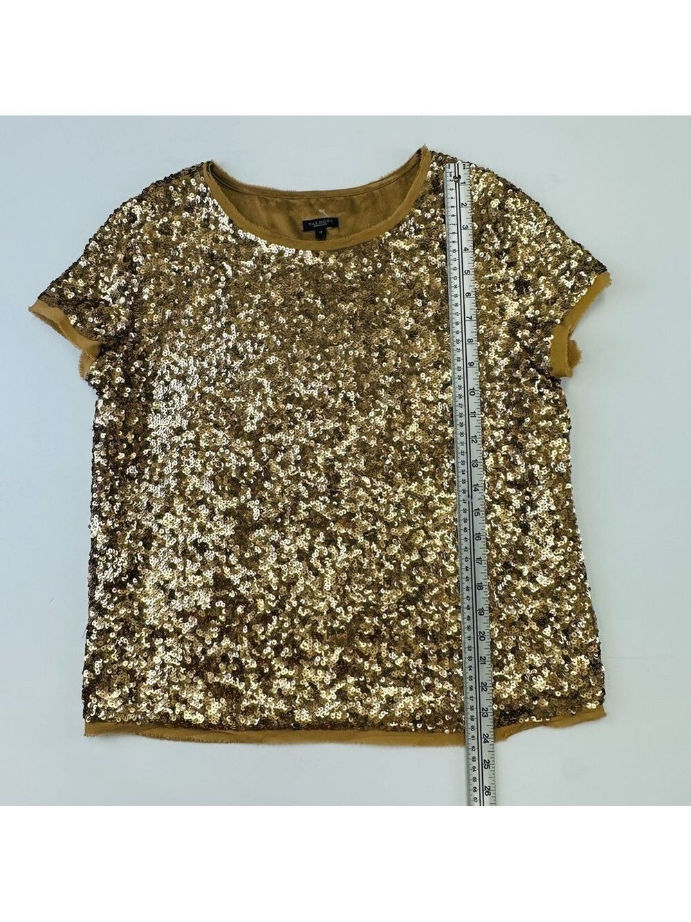 Talbots gold sequin top Womens Size 12 short sleeve Cocktail Party Fancy - Picture 4 of 8